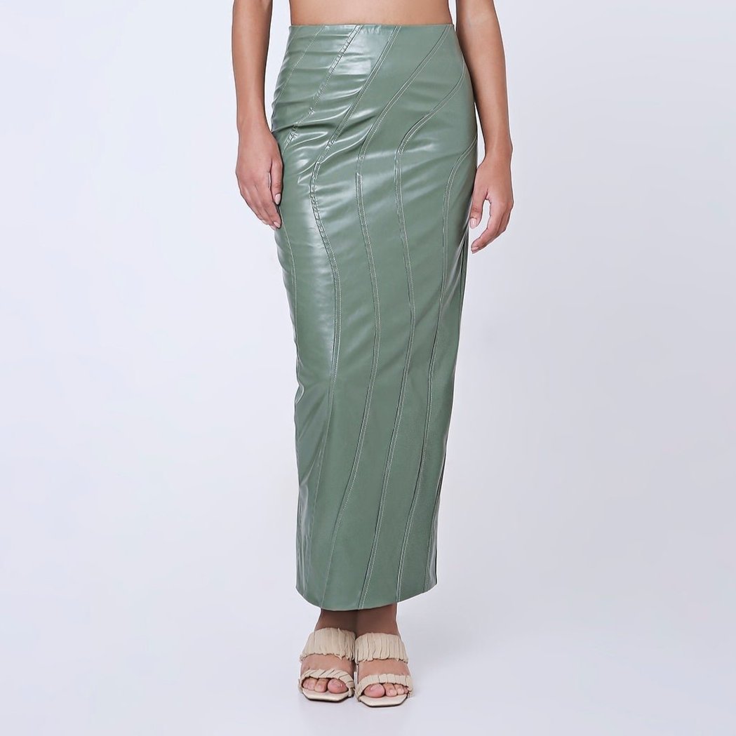 Wave Leather Skirt (Seafoam)
