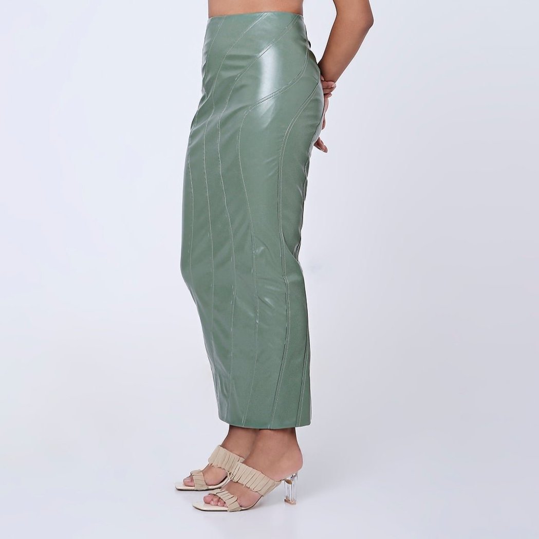 Wave Leather Skirt (Seafoam)