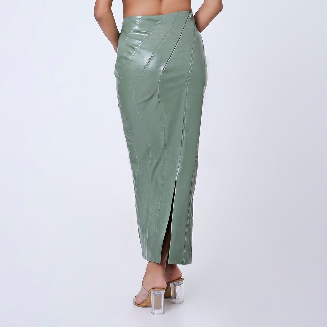 Wave Leather Skirt (Seafoam)