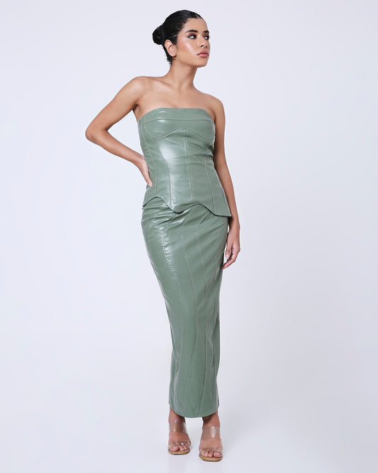 Wave Leather Skirt (Seafoam)
