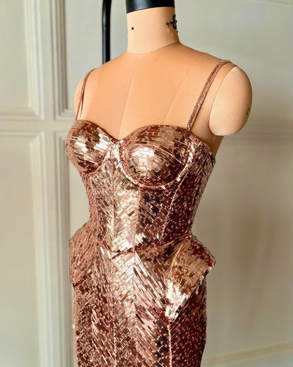 Rose Gold Metallic Corset Midi