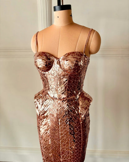 Rose Gold Metallic Corset Midi