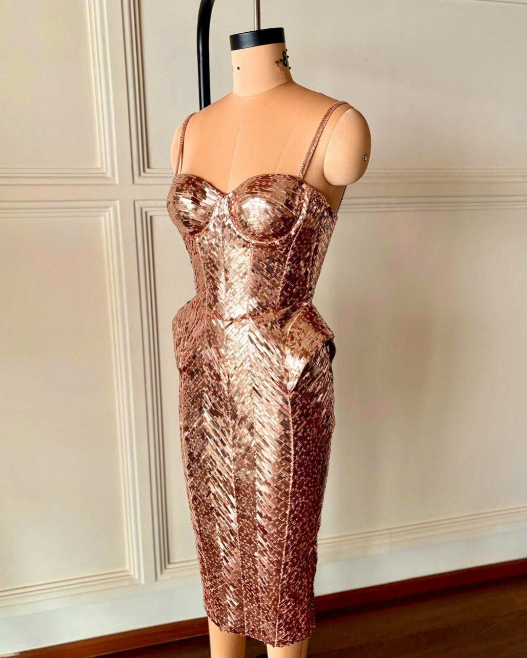 Rose Gold Metallic Corset Midi