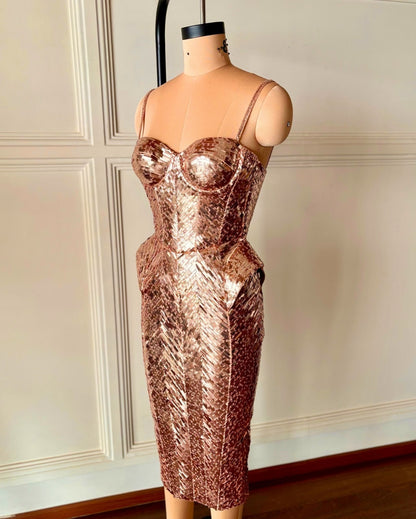 Rose Gold Metallic Corset Midi