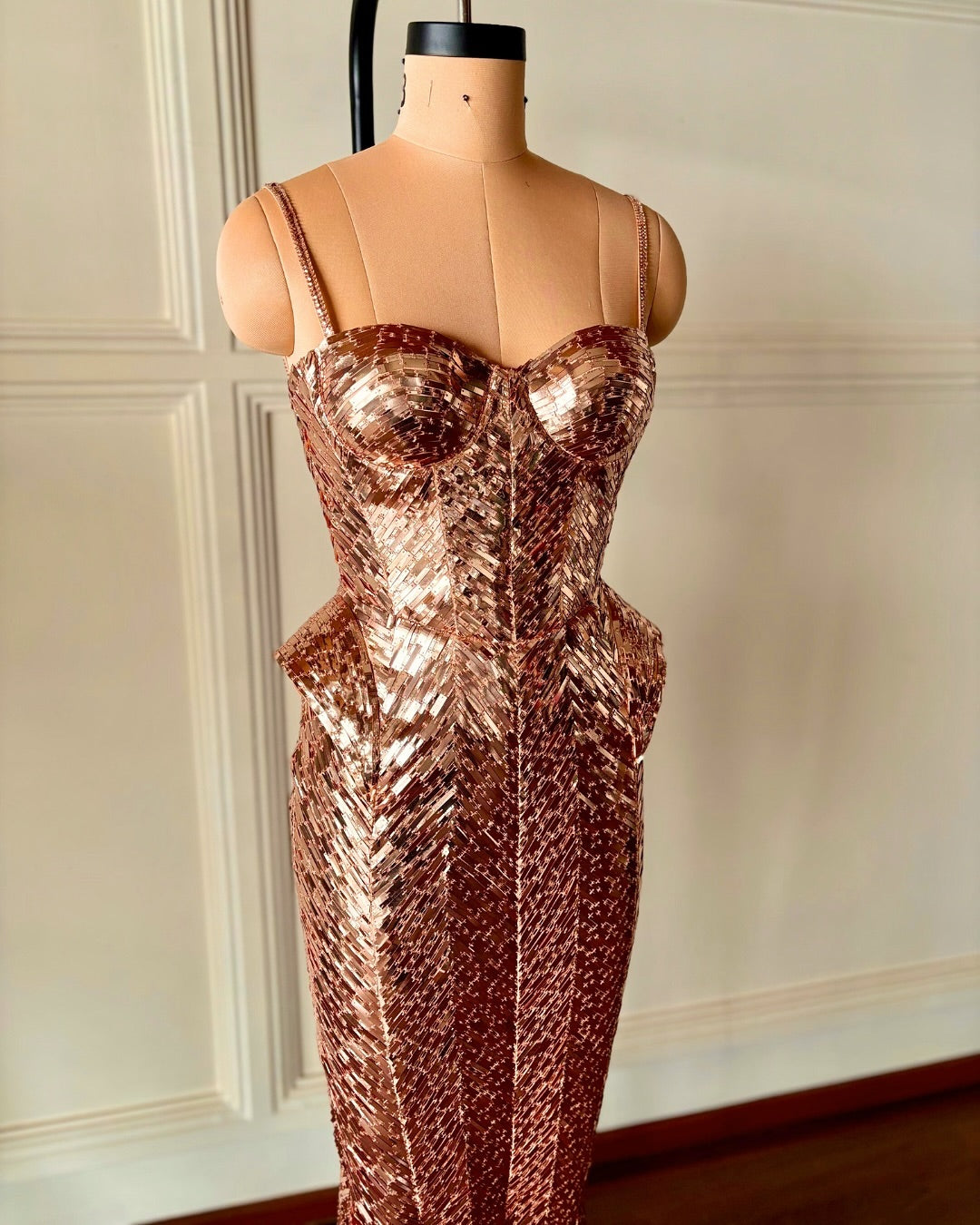 Rose Gold Metallic Corset Midi